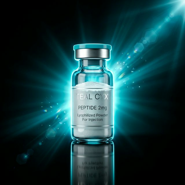 Peptide vial with teal backlight